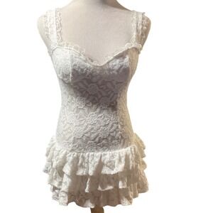 Haute SHEIN White Floral Lace Tiered Ruffle Mini Dress Womens Size XS NWT